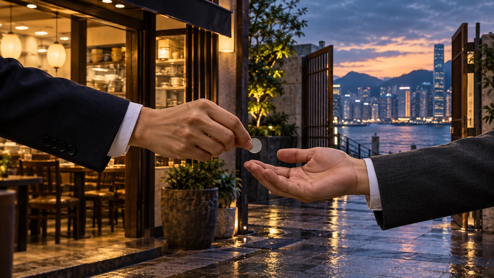 1香港ドルで、赤字の海外事業から撤退する。を表現した編集イメージ(AI生成)