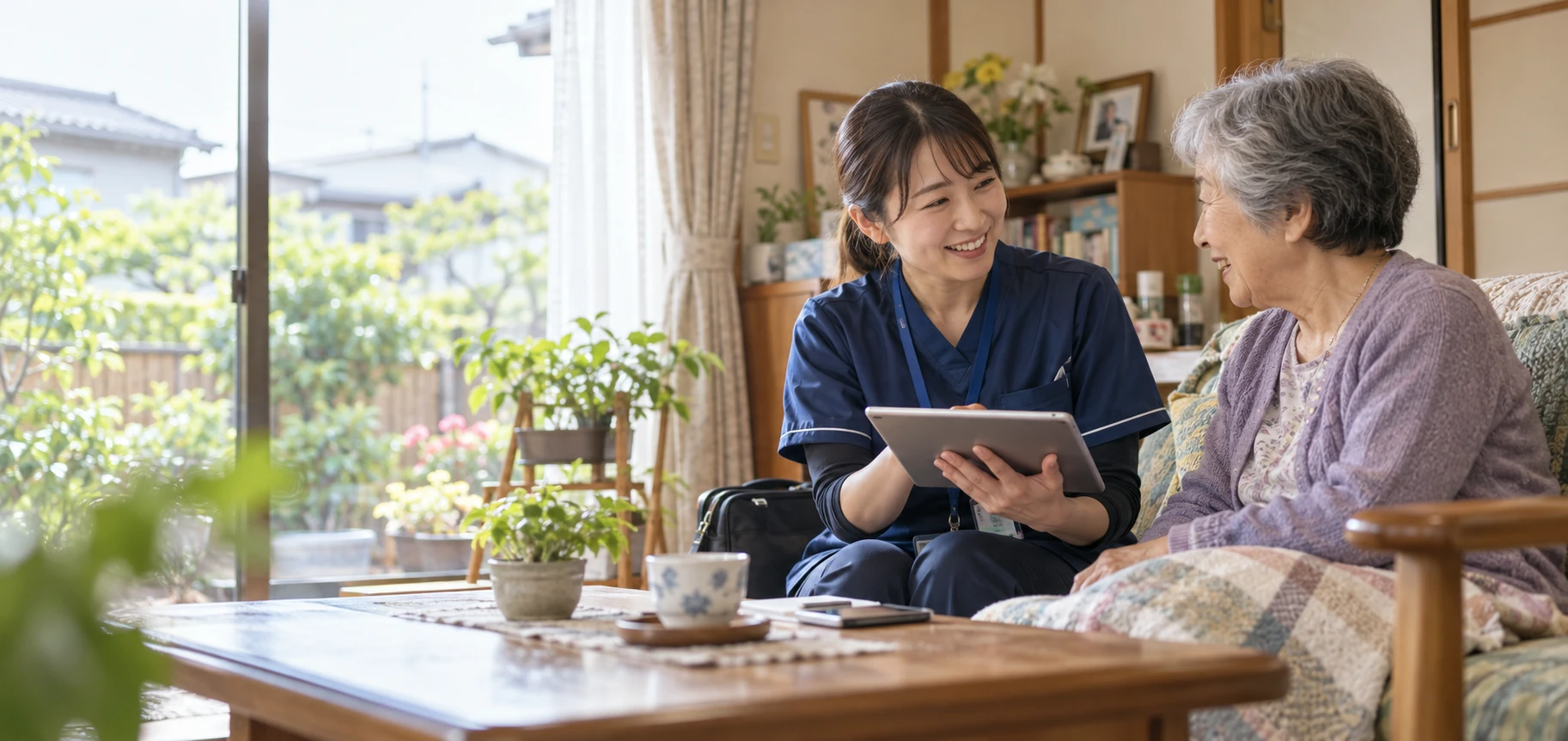 譲受後も続く、利用者の日常と医療連携。を表現した編集イメージ（AI生成）