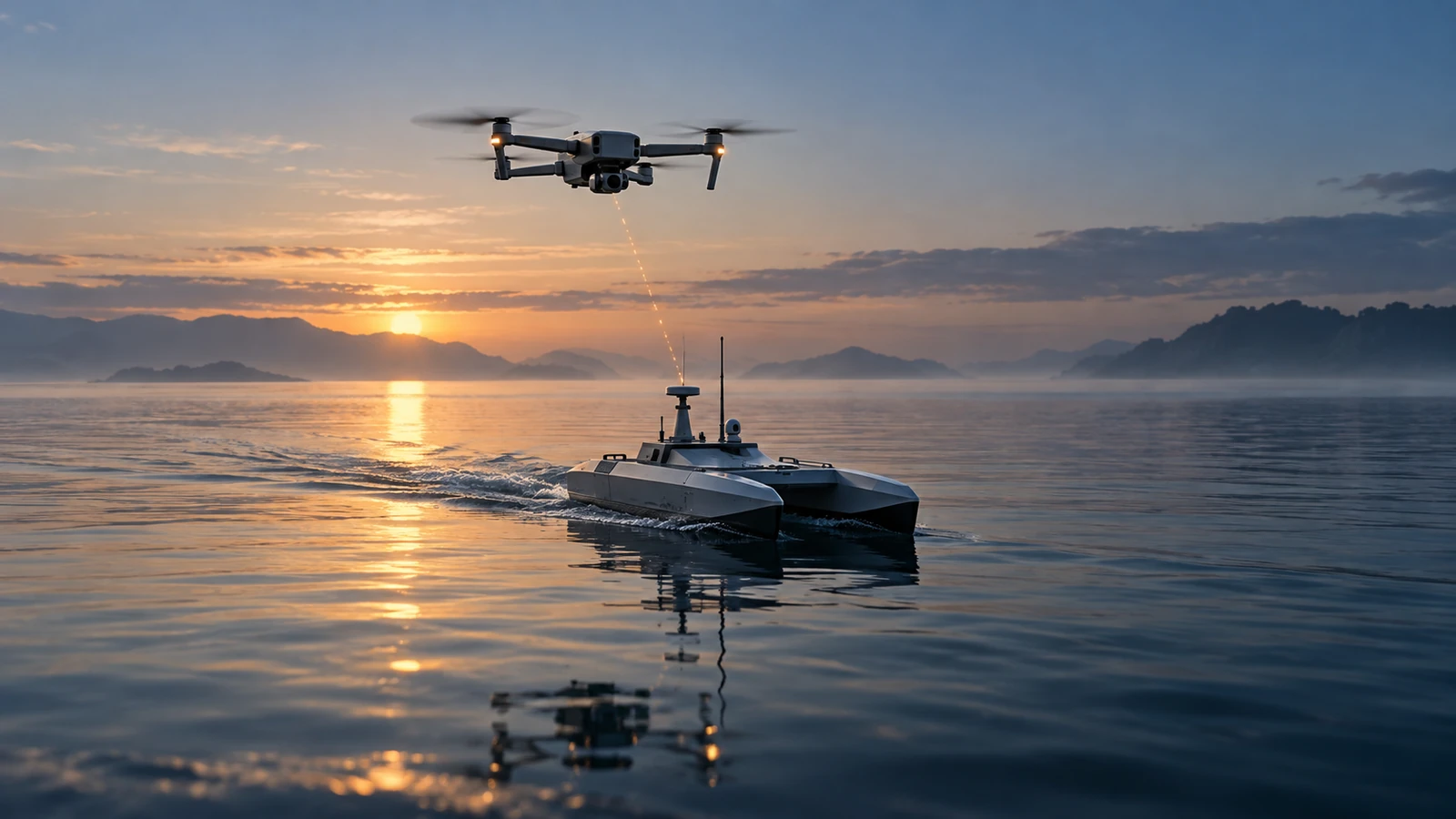 空と水のロボティクスが連結する。を表現した編集イメージ（AI生成）